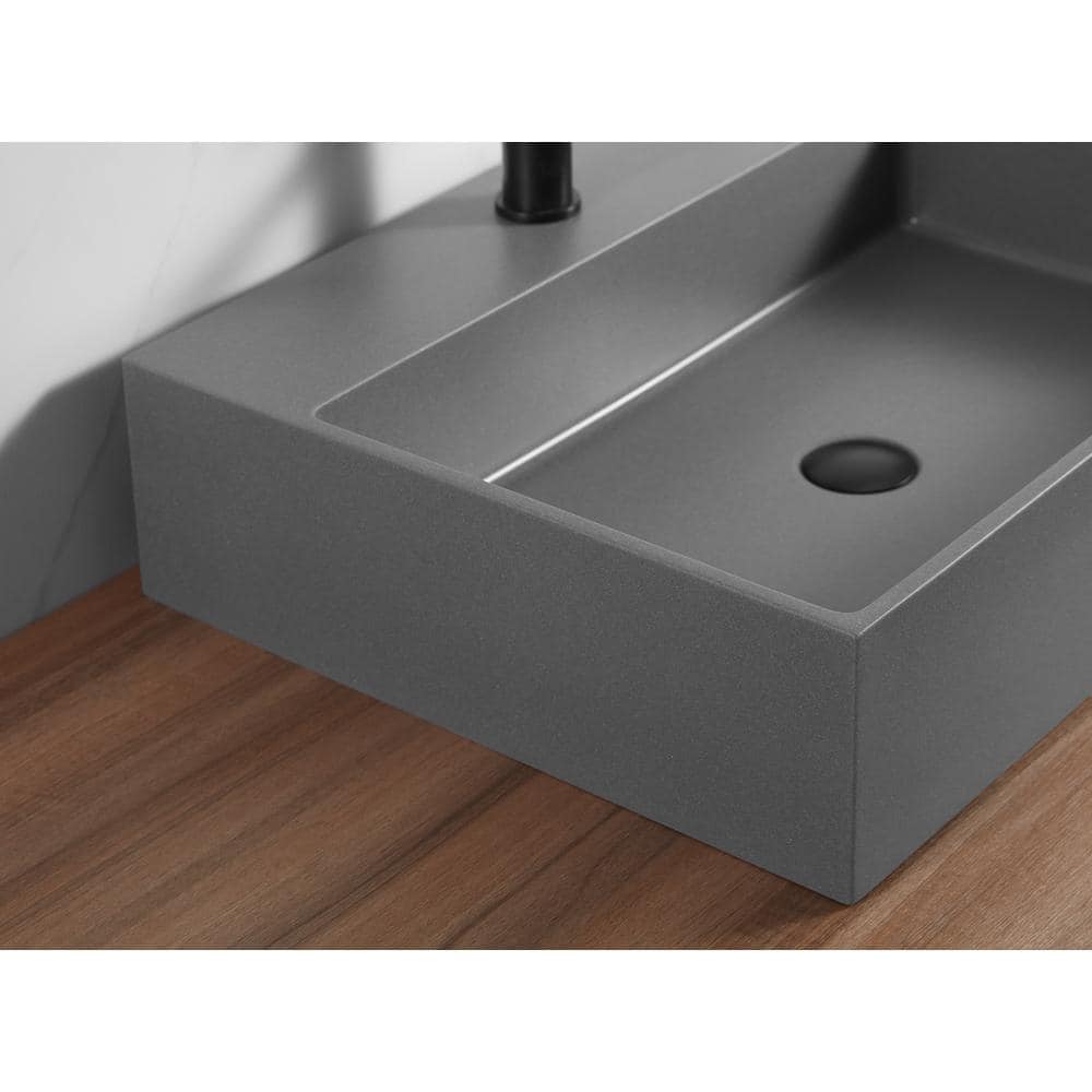 SERENE VALLEY 26 in. Single Faucet Hole Wall-Mount Install or On Countertop Bathroom Sink in Matte Gray (3)