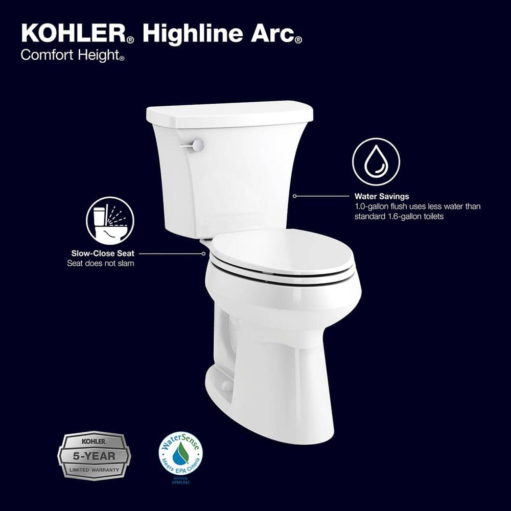 KOHLER Highline Arc Toilet Tank Only 1 GFP Single Flush in White, Seat Not Included (2)