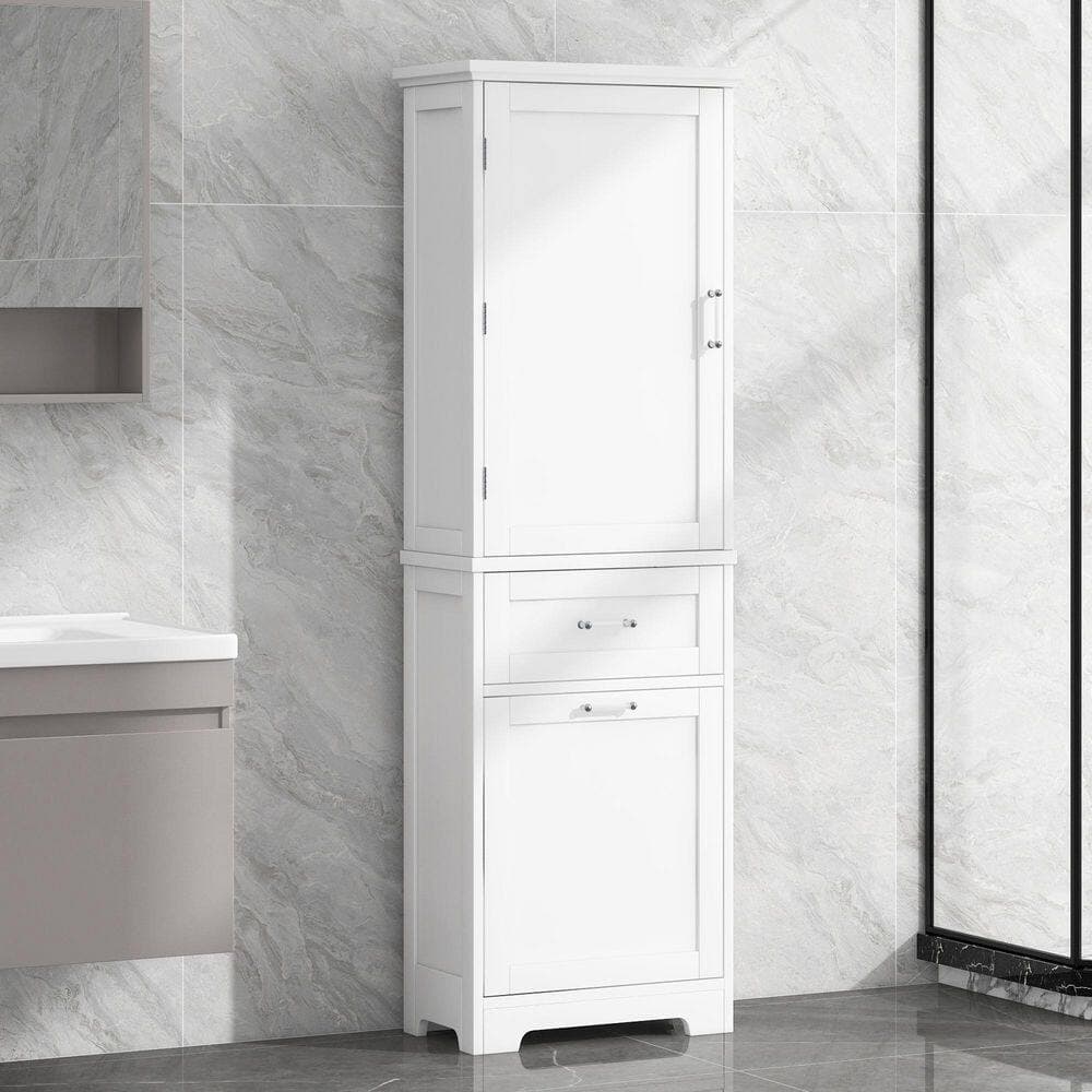 Unbranded 20 in. W x 13.5 in. D x 68.4 in. H White Bathroom Storage Linen Cabinet with Two Size Drawers and Adjustable Shelf (2)