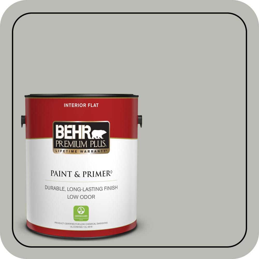 BEHR PREMIUM PLUS 1 gal. #N380-3 Weathered Moss Flat Low Odor Interior Paint & Primer