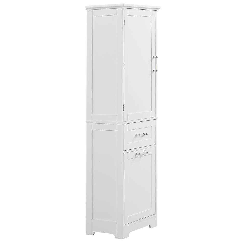 Unbranded 20 in. W x 13 in. D x 68.1 in. H White Linen Cabinet with Adjustable Shelf and 2-Drawers (2)