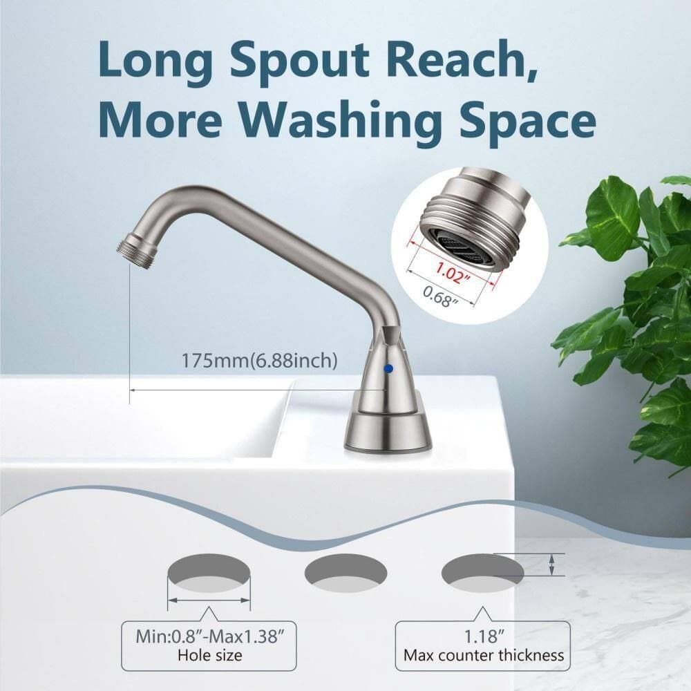 Numhew 2-Piece Sink Faucet with Supply Lines, Brushed Nickel Stainless Steel Dual Handle Water Saving Laundry Bar Faucet (3)