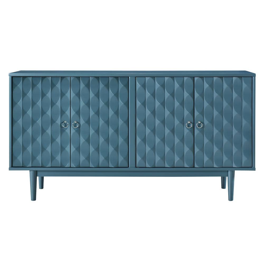 Unbranded 60.7 in. W x 15.7 in. D x 32.5 in. H Blue Linen Cabinet with Convex Pattern Doors and 2 Silver Handle for Dining Room (1)