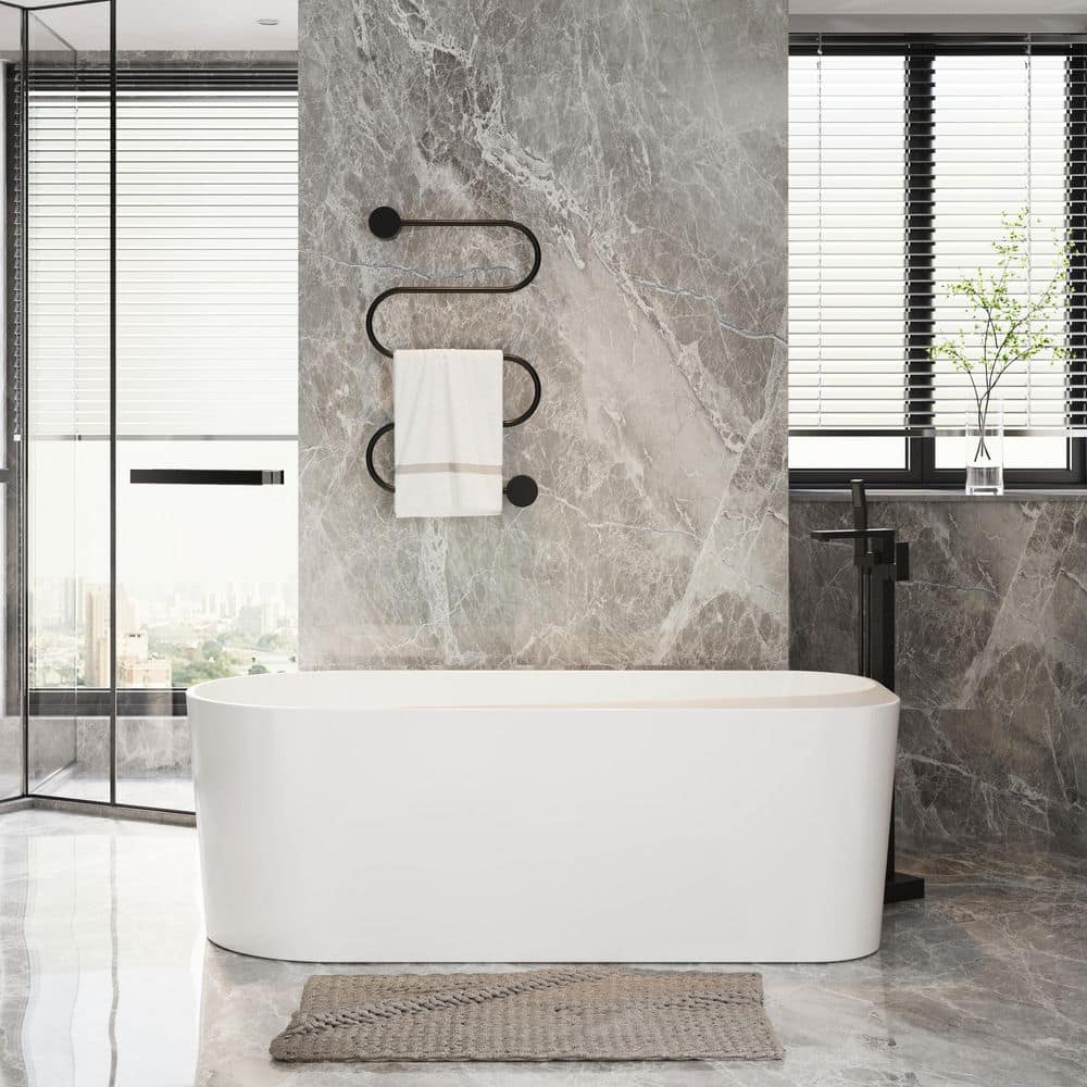 ANGELES HOME 67 in. x 31.5 in. Acrylic Freestanding Soaking Bathtub with Drain and Overflow in White (1)