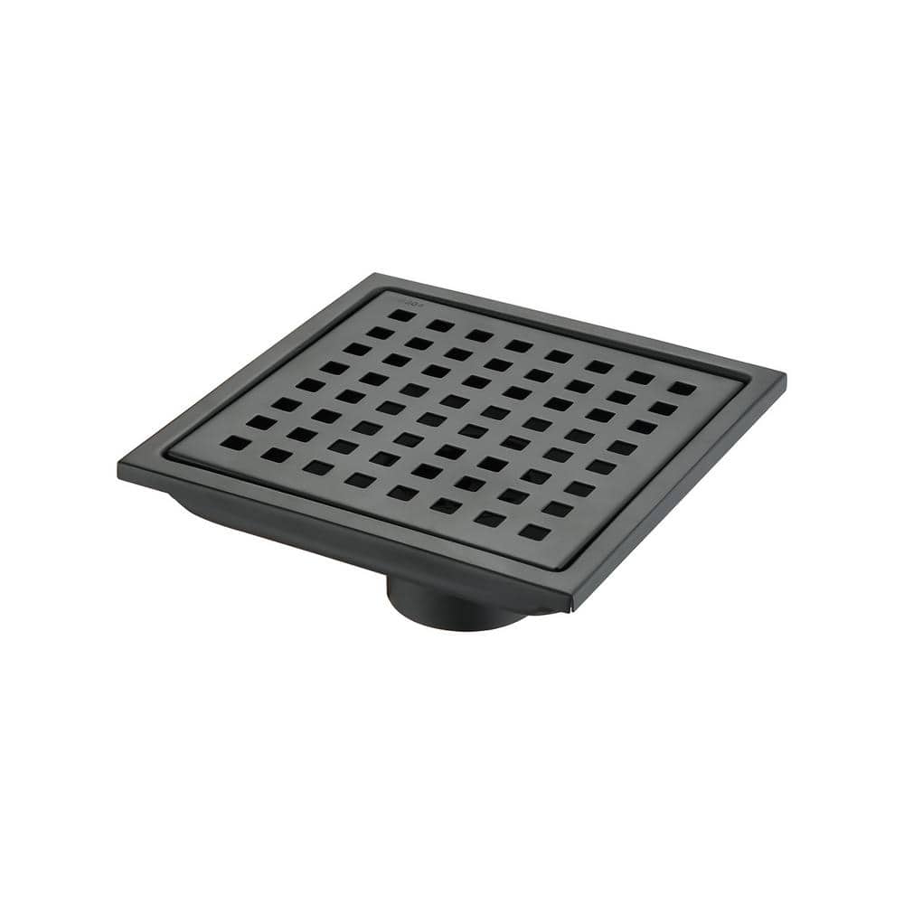 Unbranded 1-Piece 6 in. Square Shower Floor Drain Bath Hardware Set with Strainer Included Mounting Hardwarein in Matte Black