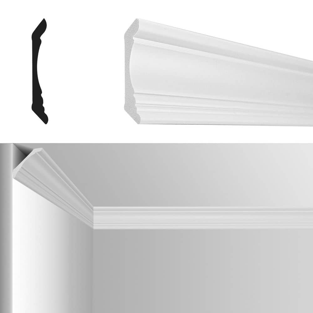 Art3d 0.9 in x 3.7 in. x 96 in. Finished Polystyrene Ceiling Crown Moulding Trim, Installed with Glue, White (4-Pack) (2)