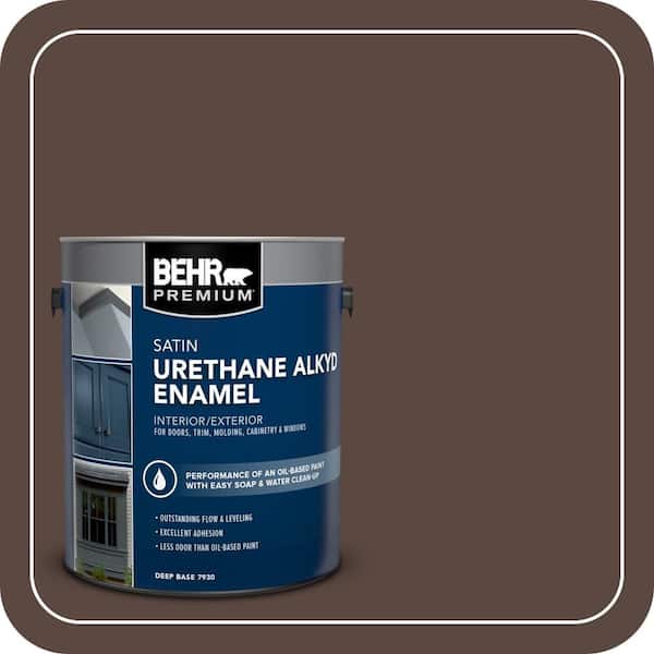 BEHR PREMIUM 1 gal. #N170-7 Baronial Brown Urethane Alkyd Satin Enamel Interior/Exterior Paint (2)