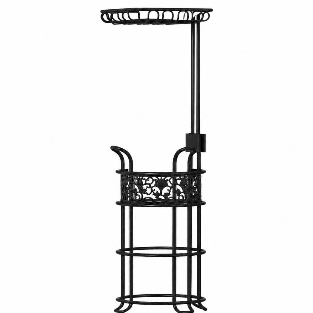 KHKFY Free-Standing Toilet Paper Holder with Shelf Holds 3 Jumbo Rolls Black Metal Floral Bathroom Organizer