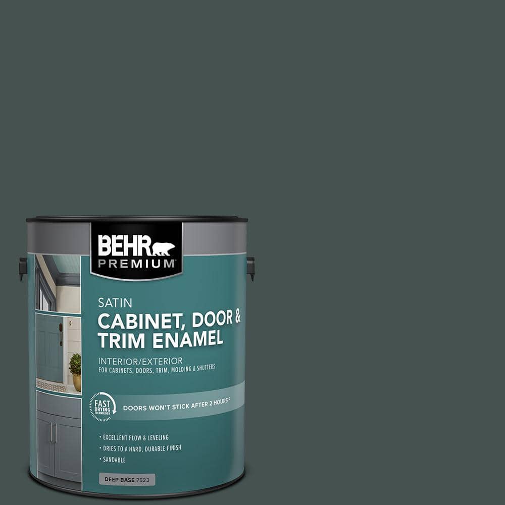 BEHR PREMIUM 1 gal. #MQ6-44 Black Evergreen Satin Enamel Interior/Exterior Cabinet, Door & Trim Paint (1)