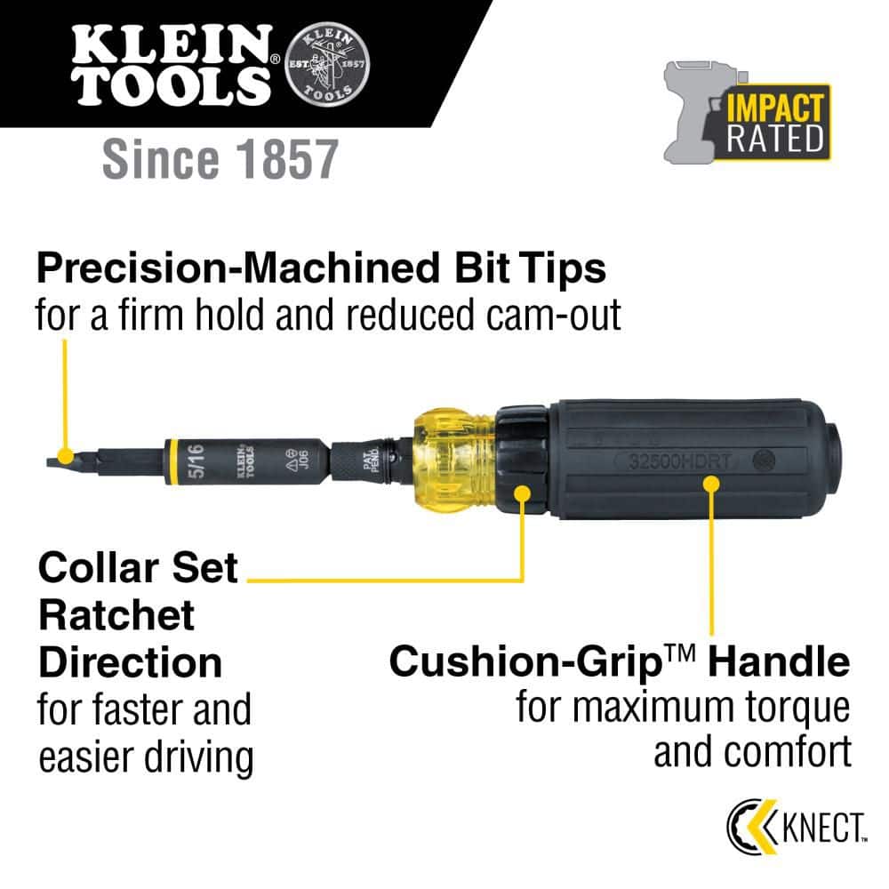 Klein Tools Knect 11-in-1 Ratcheting Impact Rated Screwdriver/Nut Driver (2)