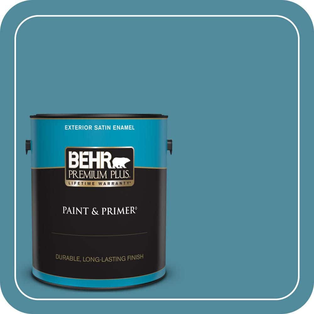 BEHR PREMIUM PLUS 1 gal. #S460-5 Blue Square Satin Enamel Exterior Paint & Primer