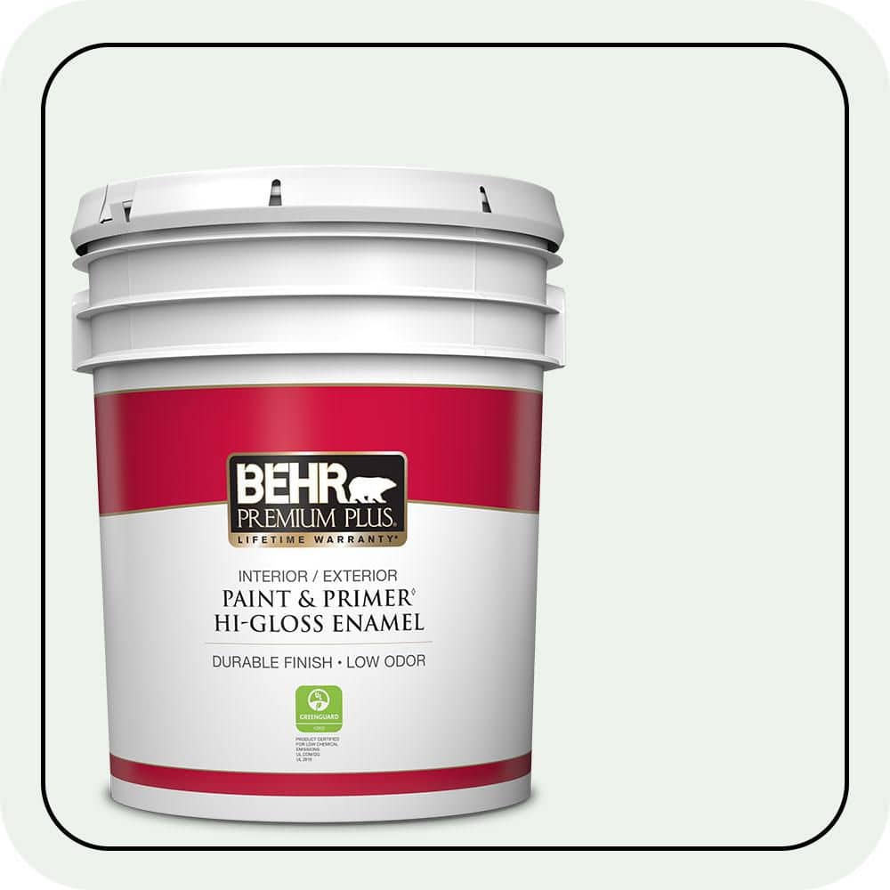 BEHR PREMIUM PLUS 5 gal. #W-D-500 Cascade White Hi-Gloss Enamel Interior/Exterior Paint & Primer