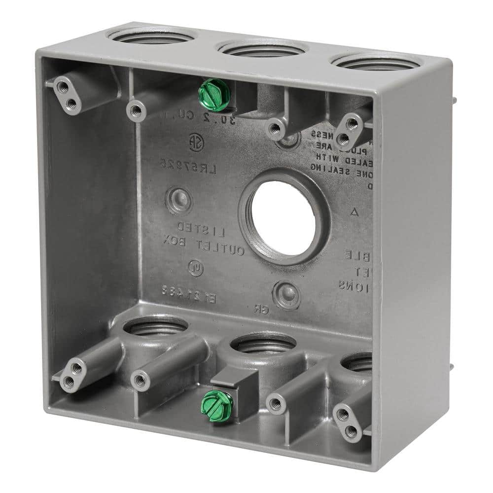 Commercial Electric 2-Gang Metal Weatherproof Electrical Outlet Box with (7) 3/4 inch Holes, Gray (3)