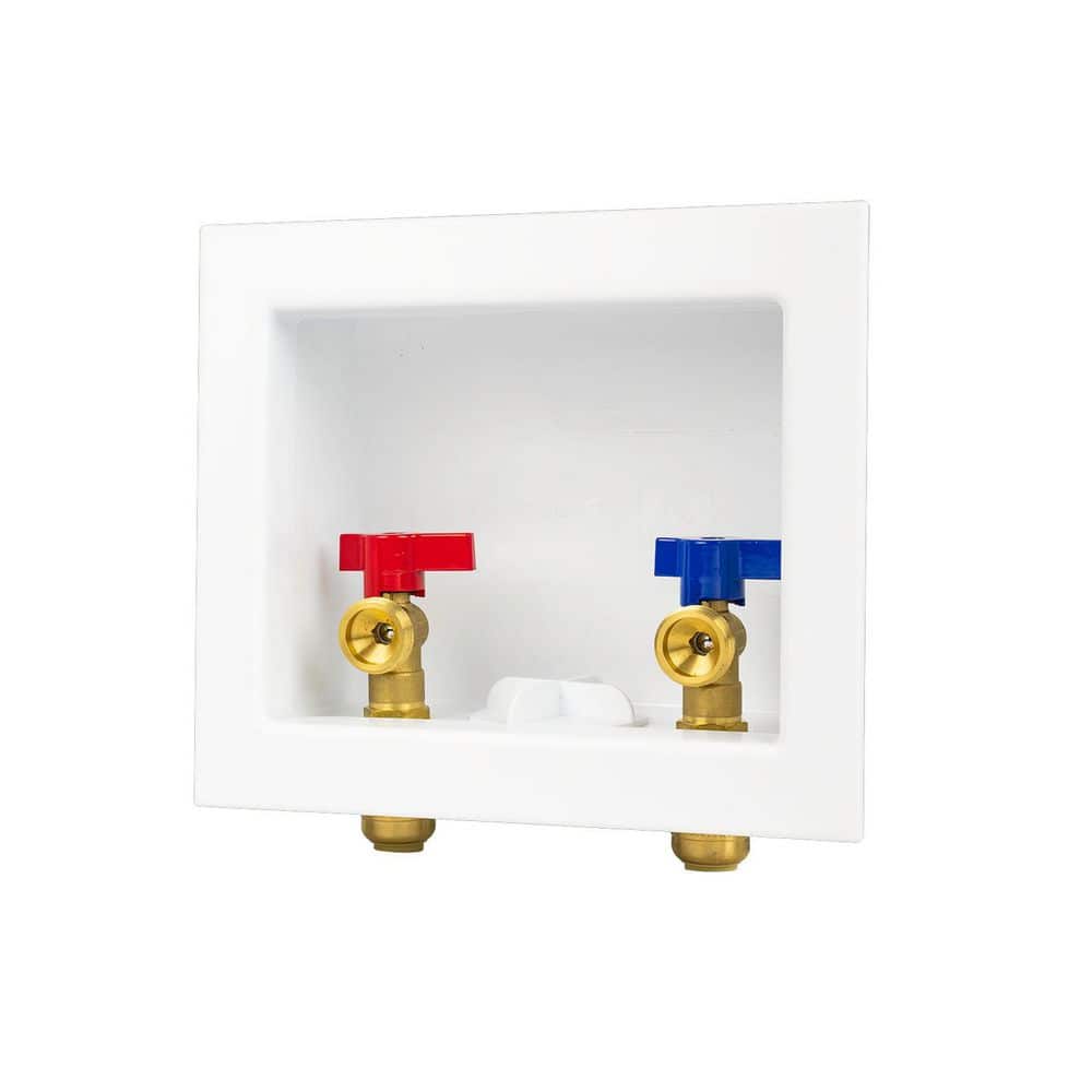 BrassCraft 1/2 in. NOM Push Connect x 3/4 in. MHT Brass Washing Machine Valves (1/4 Turn) with Plastic Outlet Box (1)