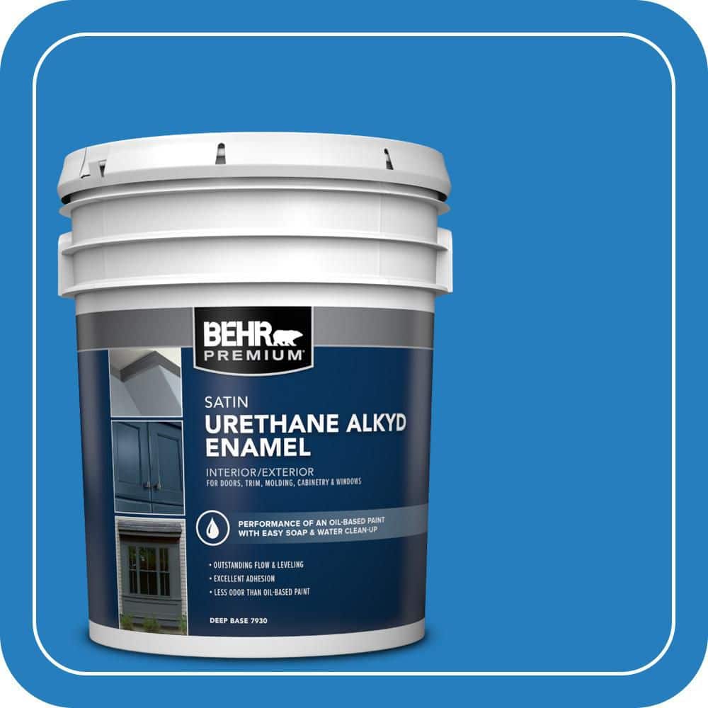 BEHR PREMIUM 5 gal. #P510-6 Brilliant Blue Urethane Alkyd Satin Enamel Interior/Exterior Paint
