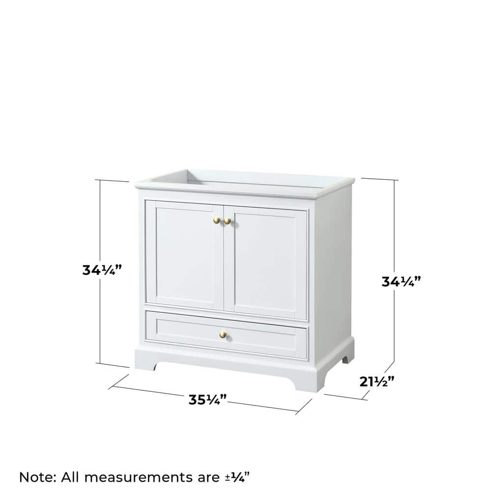 Wyndham Collection Deborah 25 in. W 21.5 in. D 34.25 in. H Bath Vanity Cabinet without Top White with Gold Trim and MC Mirror (3)