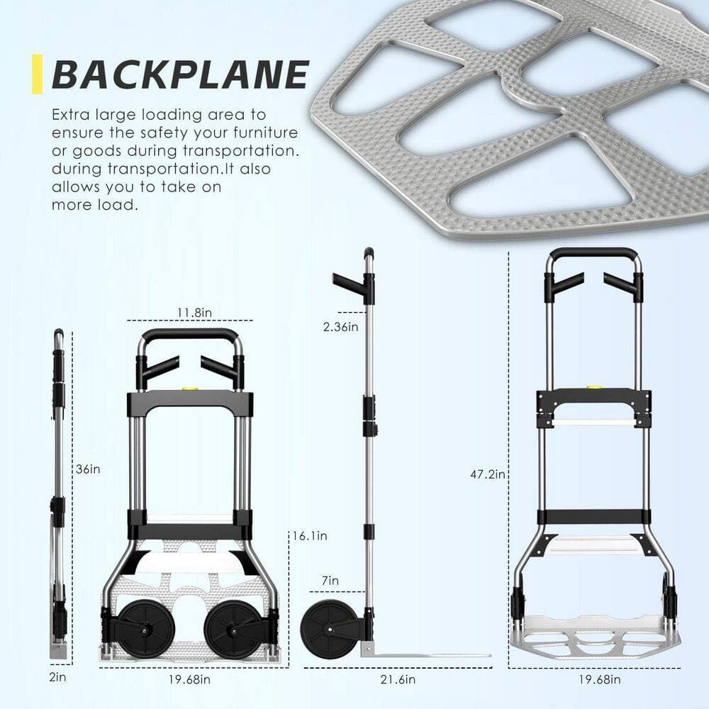 xinyoec Folding Aluminum Hand Truck Drywall Cart with 340 lbs. Load Capacity, for Moving, Shopping, Travel and Office Use (2)
