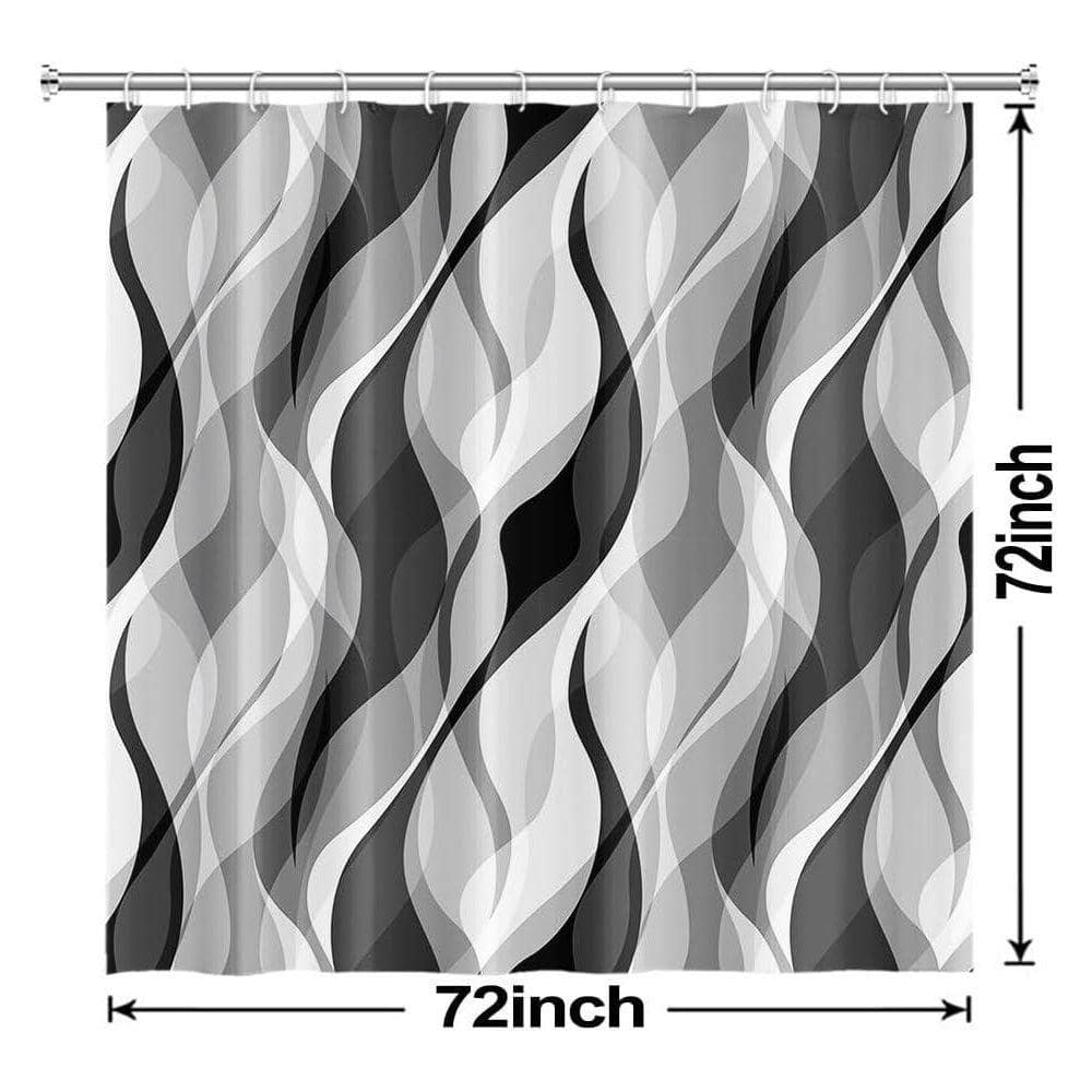 JFVKAF Grey Shower Curtain Set Modern Abstract Black and Striped Waterproof with Hooks 72x72 Inch Polyester in Gray (3)