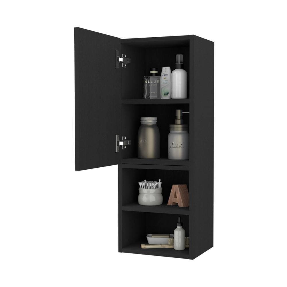 Unbranded 9.84 in. W x 11.81 in. D x 31.57 in. H Bathroom Storage Wall Cabinet in Black with 1 Door and 4 Shelves (3)