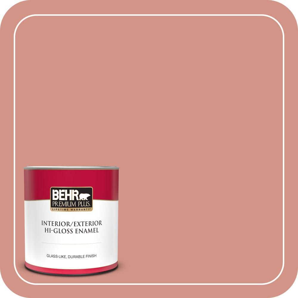 BEHR PREMIUM PLUS 1 qt. #T15-20 Peach Preserve Hi-Gloss Enamel Interior/Exterior Paint & Primer (1)