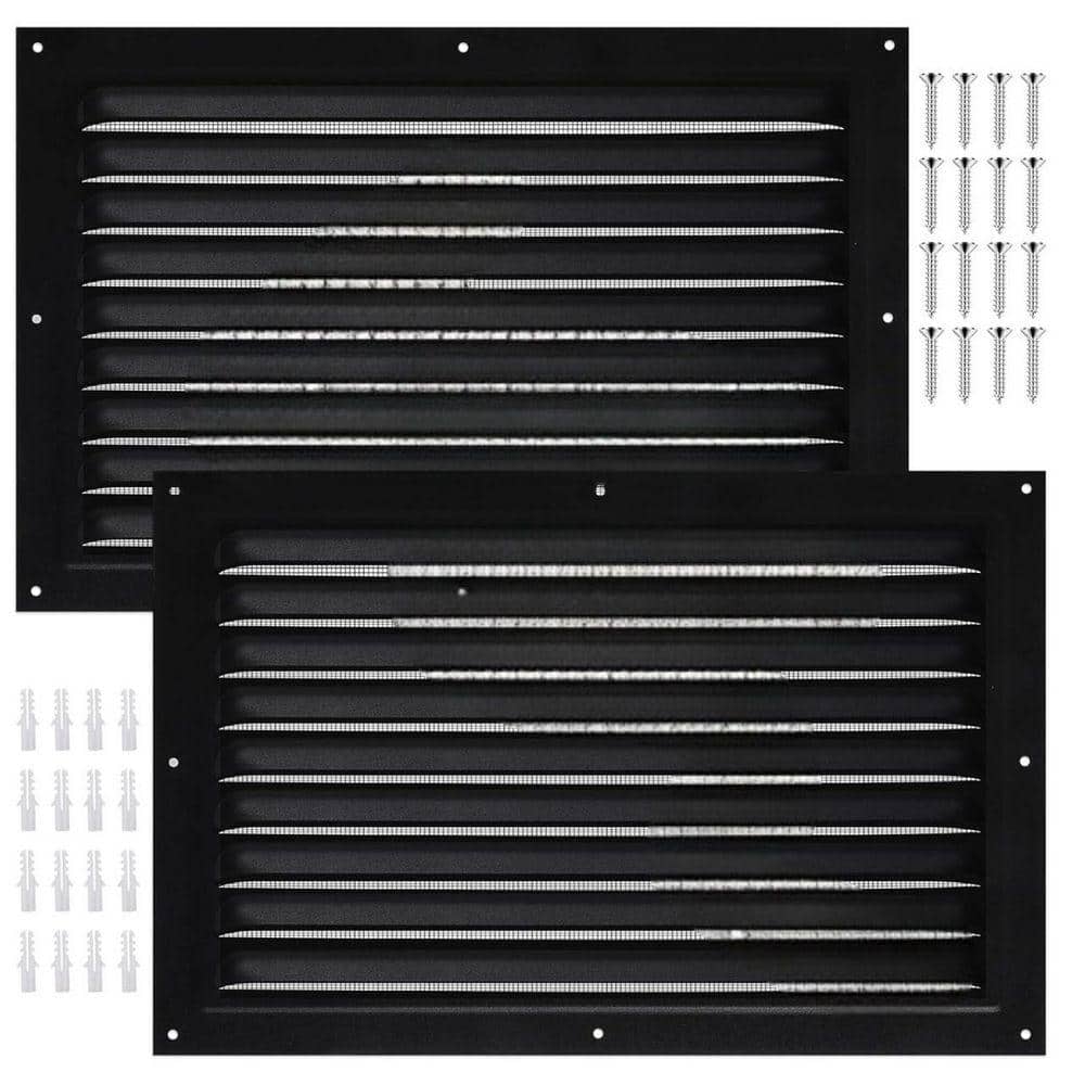 KIWDZFU 8 x 12 Metal Louver Vent Grille with Screen Black Aluminum for Indoor Outdoor Garage Attic Ceiling (2-Pack) (1)
