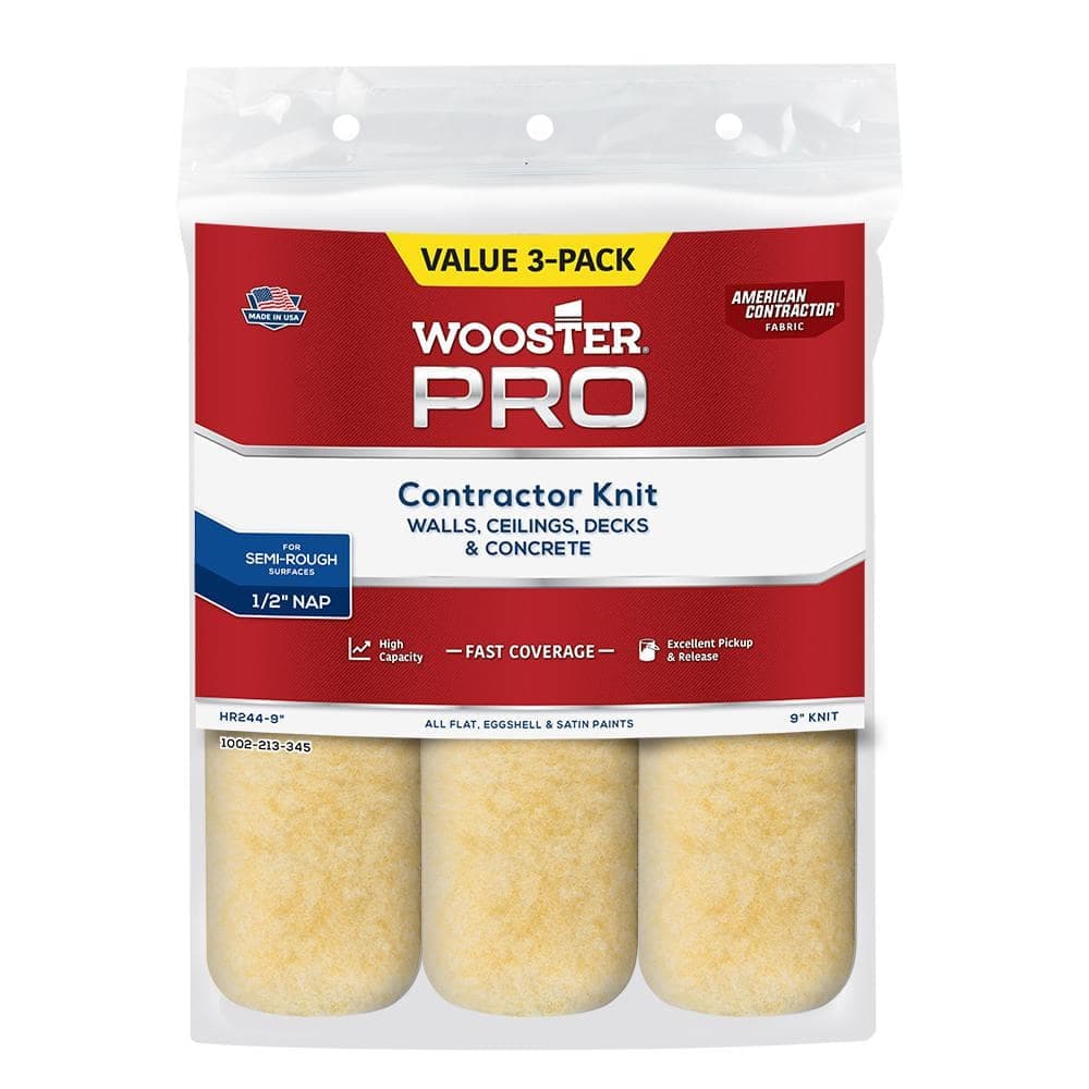 Wooster 9 in. x 1/2 in. Pro American Contractor High-Density Knit Fabric Roller (3 Pack)