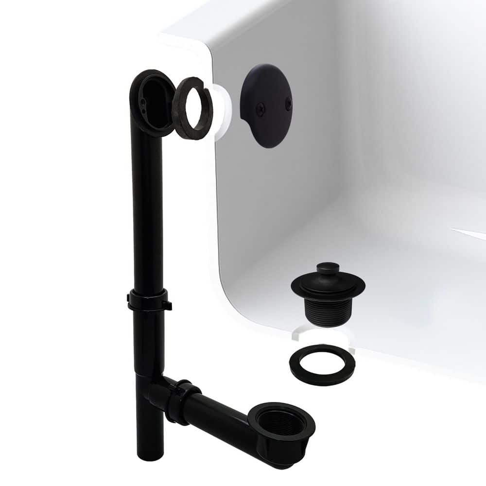 Westbrass Black 1-1/2 in. Tubular Pull and Drain Bath Waste Drain Kit with 2-Hole Overflow Faceplate