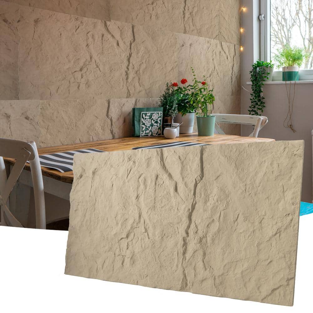 Art3dwallpanels 1.18 in. x 23.6 in. x 48.4 in. Yellow Stone Texture Finish Square Edge PU Decorative Wall Paneling (4-Pack) (1)
