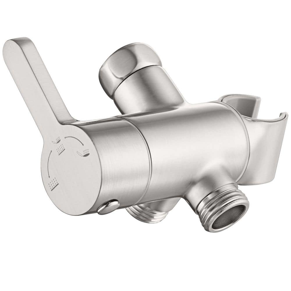 Helhom 3 Way Shower Diverter Valve with Hand Shower Holder in Brushed Nickel, G1/2 Shower Head Splitter, Shower Arm Diverter (1)