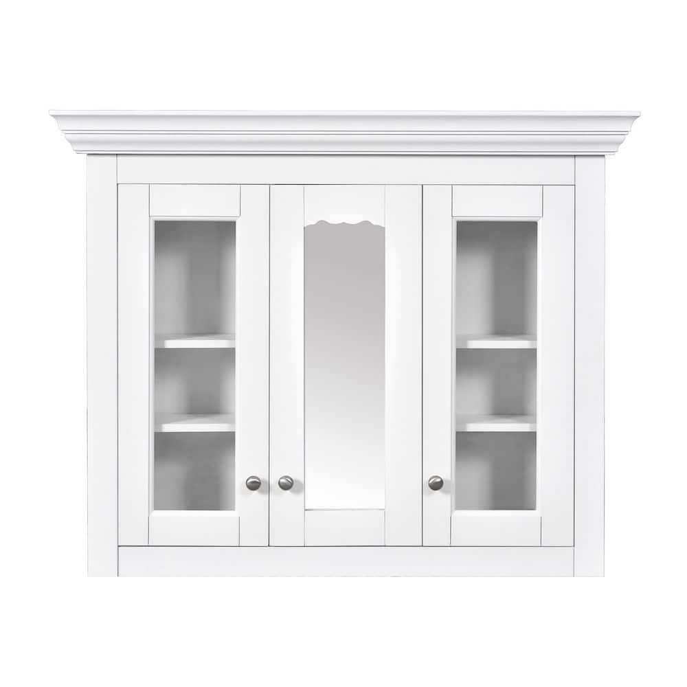 Siavonce 8 in. W x 35 in. D x 28 in. H Large Storage Wall Mount Linen Cabinet with Double Glass Doors and Dividers, White (1)