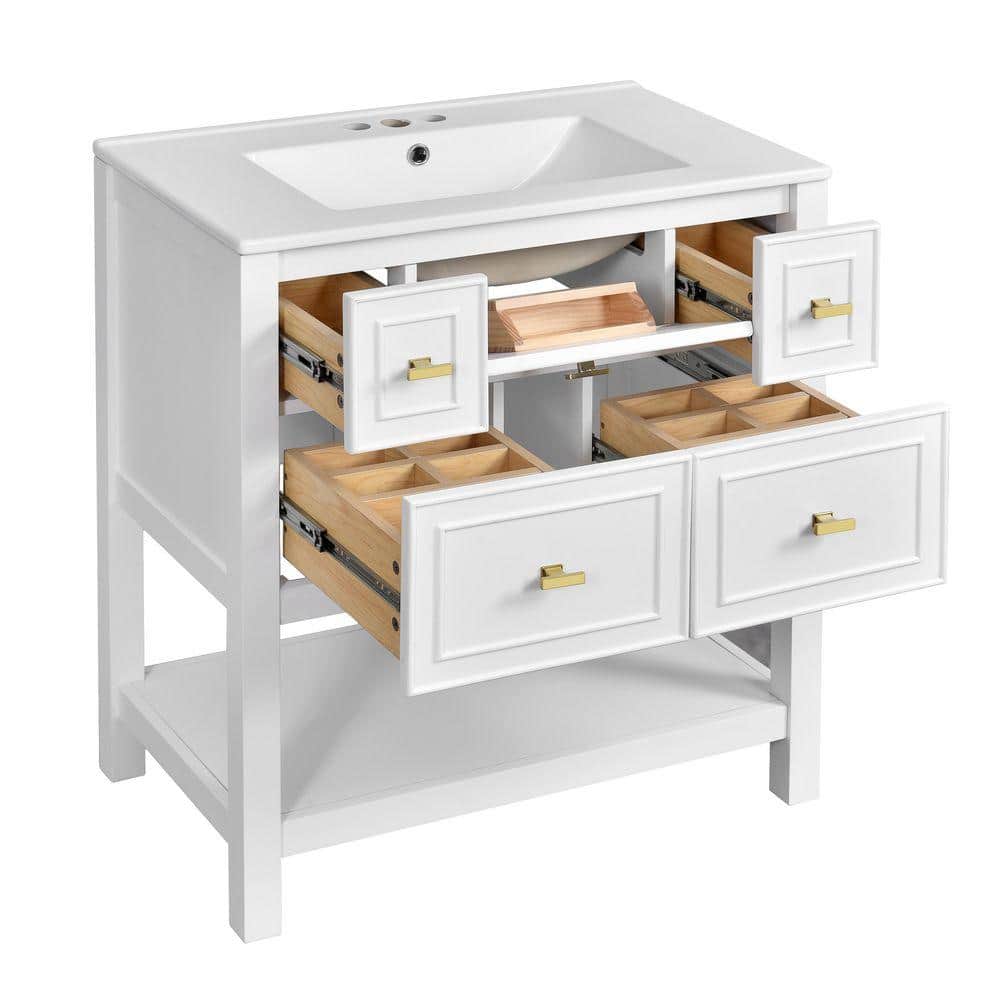 COWLOWN 30 in. W x 18 in. D x 34 in. H Bathroom White Linen Cabinet (1)
