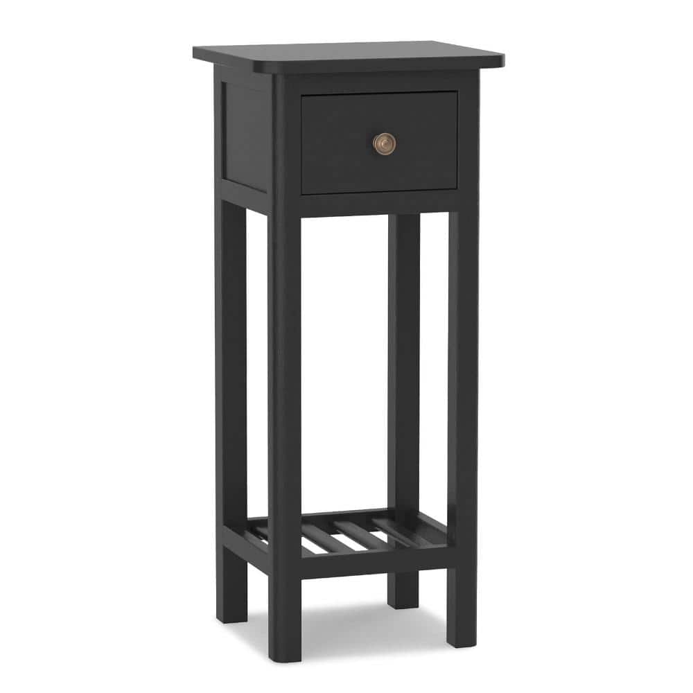 Volenca 2-Tier Slim Bedside Table, Drawer and Shelf, Narrow Nightstand for Bedroom (2)
