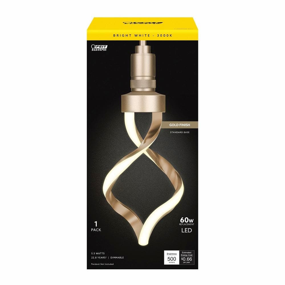 Feit Electric 60-Watt Equivalent Dimmable Oversized Spiral E26 LED Light Bulb W/ Matte Gold Finish and Frosted Lens Bright White 3000K (4)