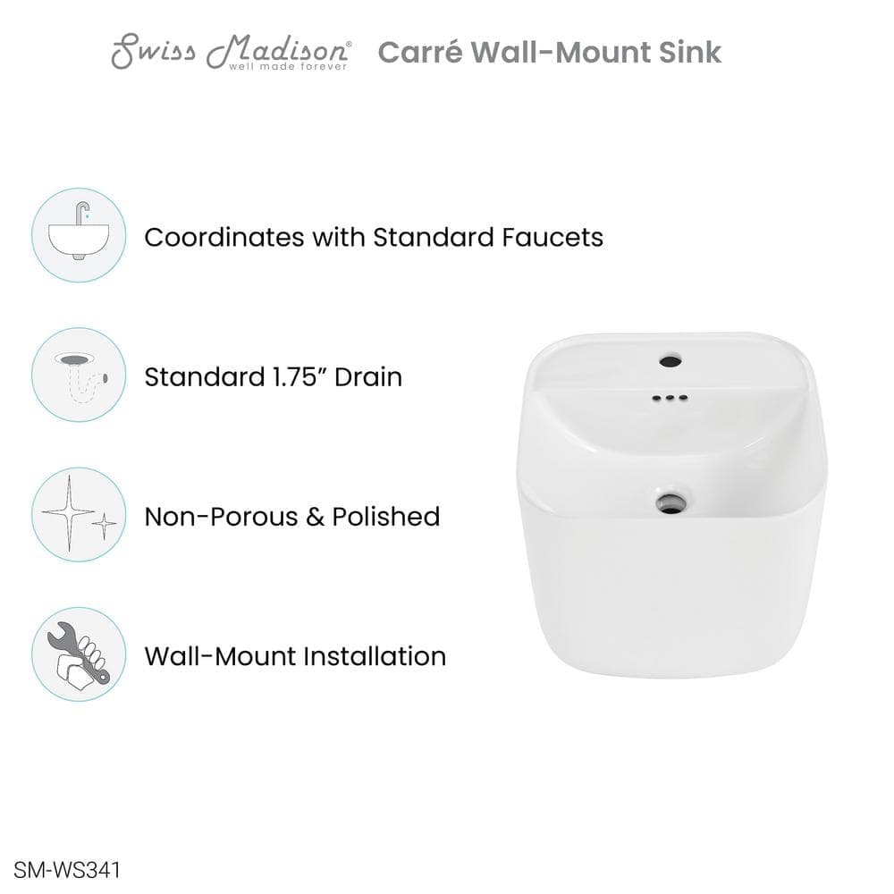 Swiss Madison Carre 17.5 in. Ceramic Square Wall Mount Bathroom Vessel Sink in Glossy White (2)