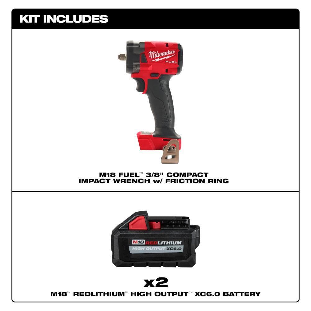 Milwaukee M18 FUEL GEN-3 18-Volt Lithium-Ion Brushless Cordless 3/8 in. Compact Impact w/ Friction Ring w/ Two 6. 0ah Batteries (2)