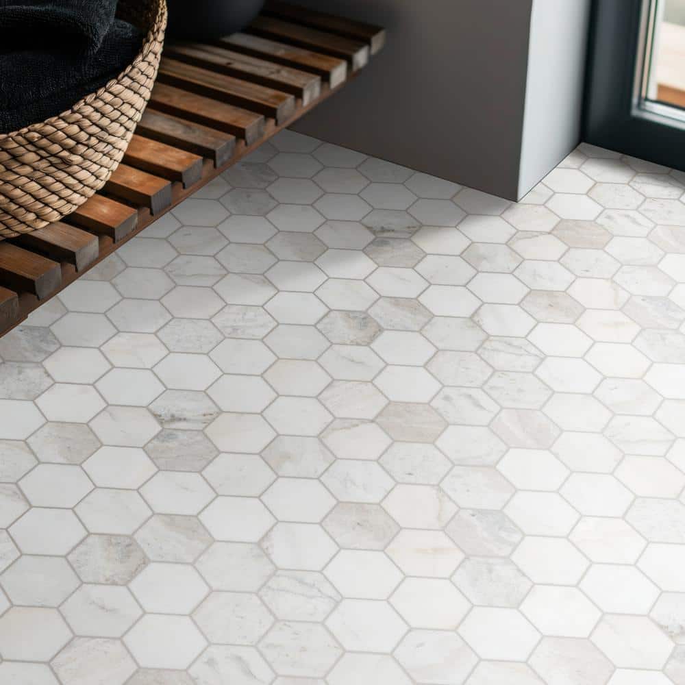 MSI Arabescato Venato 5 in. Hexagon 10 in. x 13 in.Honed Marble Mesh-Mounted Mosaic Floor and Wall Tile (0.89 sq. ft. /Each) (3)