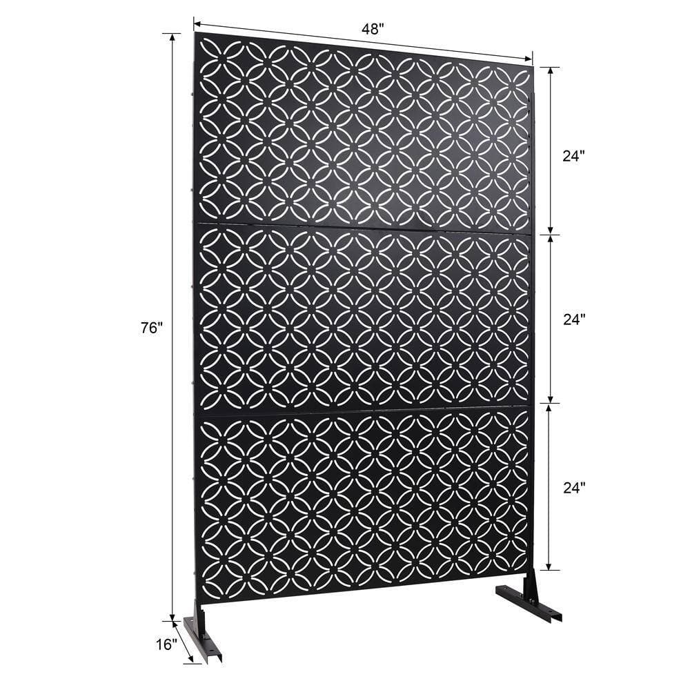 Kahomvis 6.3 ft. x 4 ft. Black Outdoor Steel Decorative Privacy Screen, Indoor Metal Privacy Fence Panel (2)