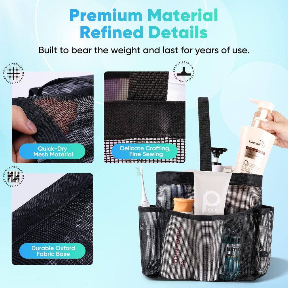 Esepony Mesh Shower Caddy with Portable and 8-Pocket for College Dorm, Beach, Swimming, Gym and Travel Essentials, Black(1-Pack) (3)
