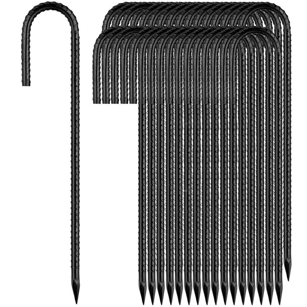Laybus 5/16 in. x 12 in. Rebar Tent Stakes J Hook Ground Stakes for Outdoor Lawn, Inflatables, Canopy, Swing Set, 32 Pcs (1)