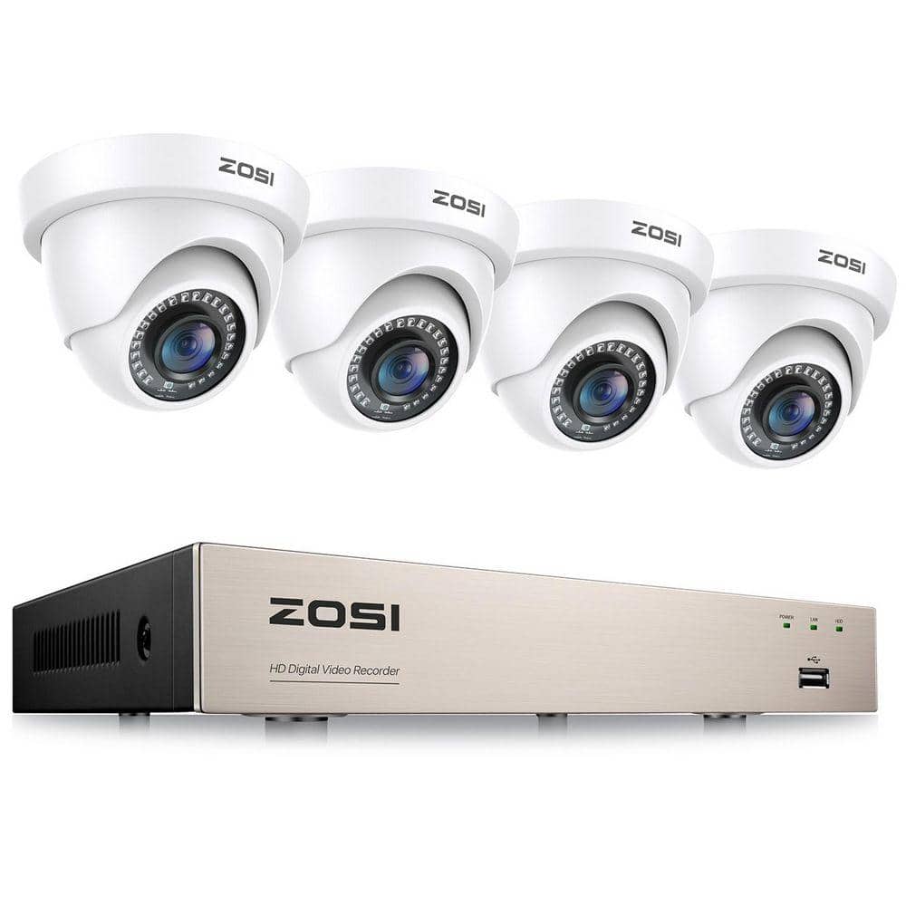ZOSI 8-Channel H.265 Plus 3K-Lite DVR Home Security Camera System with 4 Wired 1080P FHD Outdoor Dome Cameras White (1)