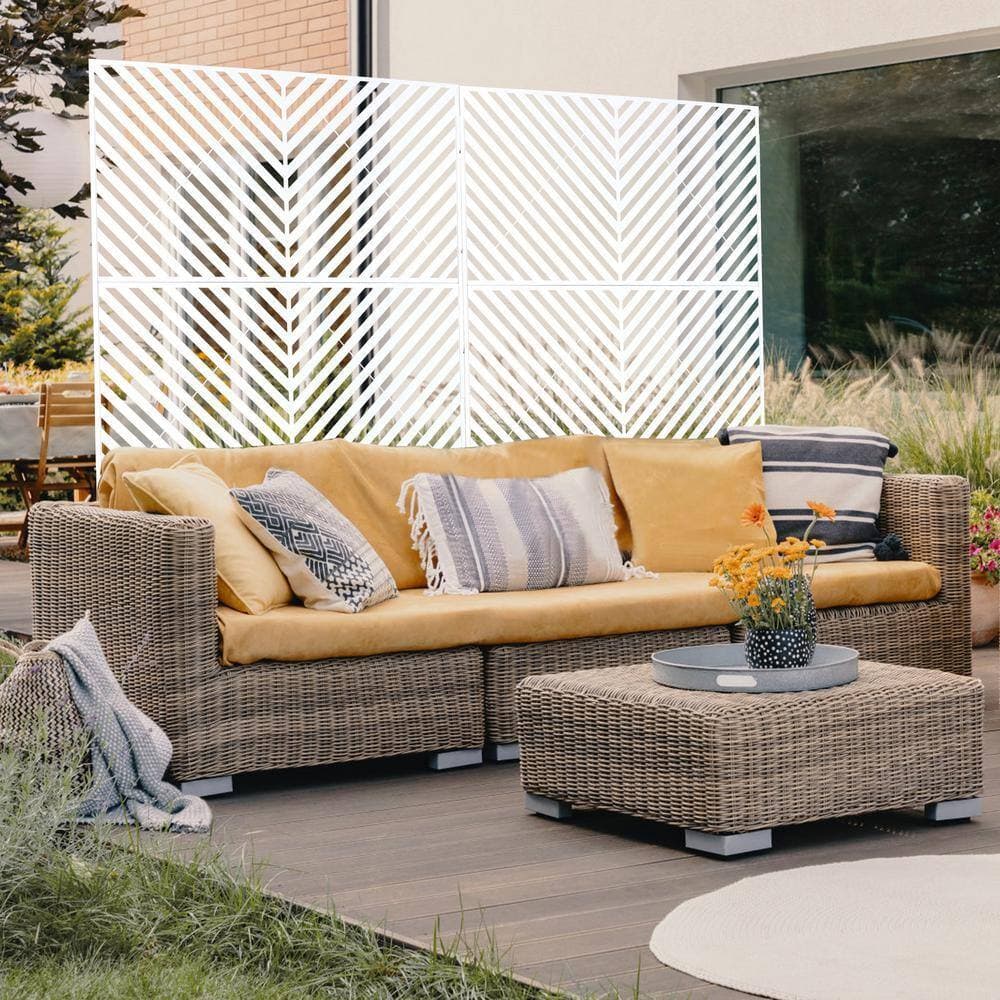 Zeus & Ruta 6.3 ft. H x 4 ft. W White Metal Privacy Screen Freestanding Decorative Privacy Fence Panels for Patio (3 Panels) (2)