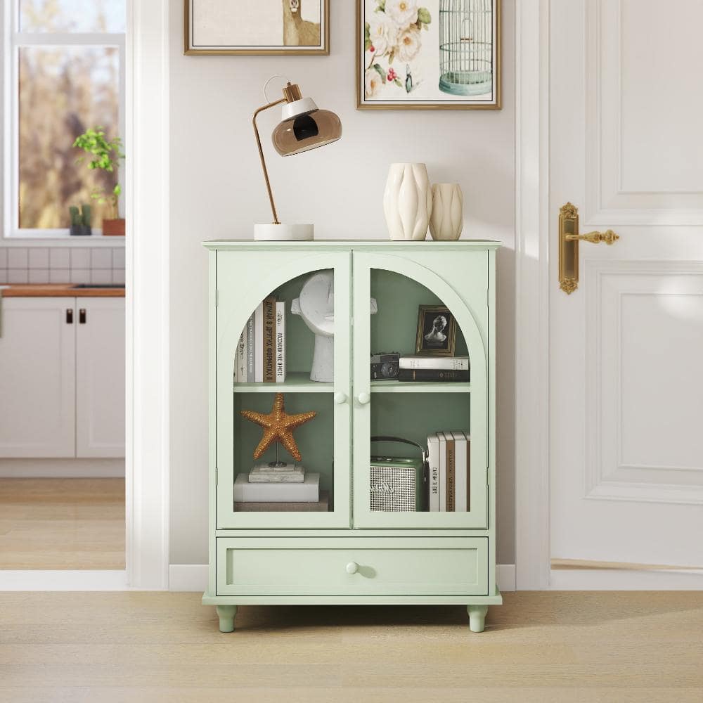 COWLOWN 27.95 in. W x 14.96 in. D x 36.81 in. H Green Linen Cabinet with Tiered Top & 1 Drawer (2)