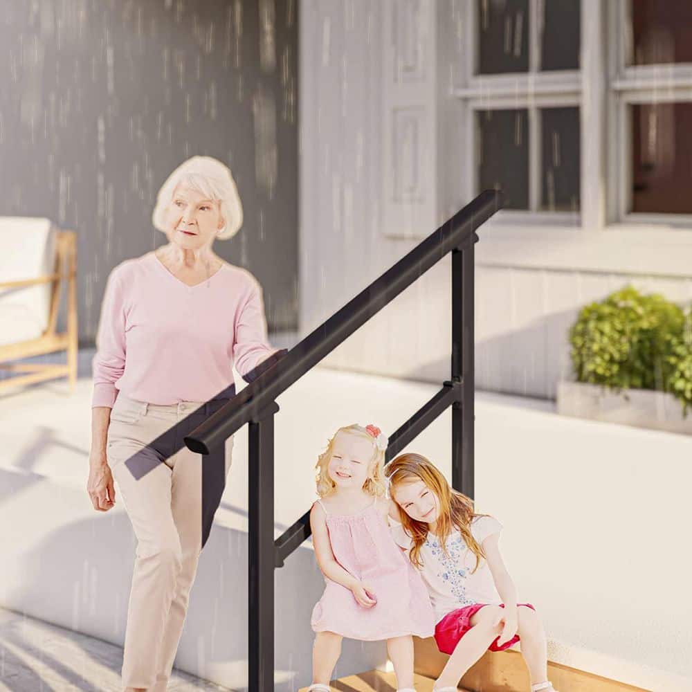 NVNOO 36 in. Black 3 Step Stair Handrail for Outdoor Steps, Seniors Hand Rails and Indoor Stair (1-pack) (2)