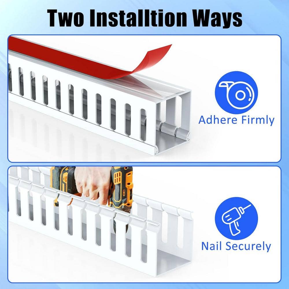 Lukyamzn 8-PCS 15.4"L x 1.97"W x 1.97"H, Open Slot Cable Duct Management Cord Cover Raceway with Adhesive Tape & Screws, White (3)