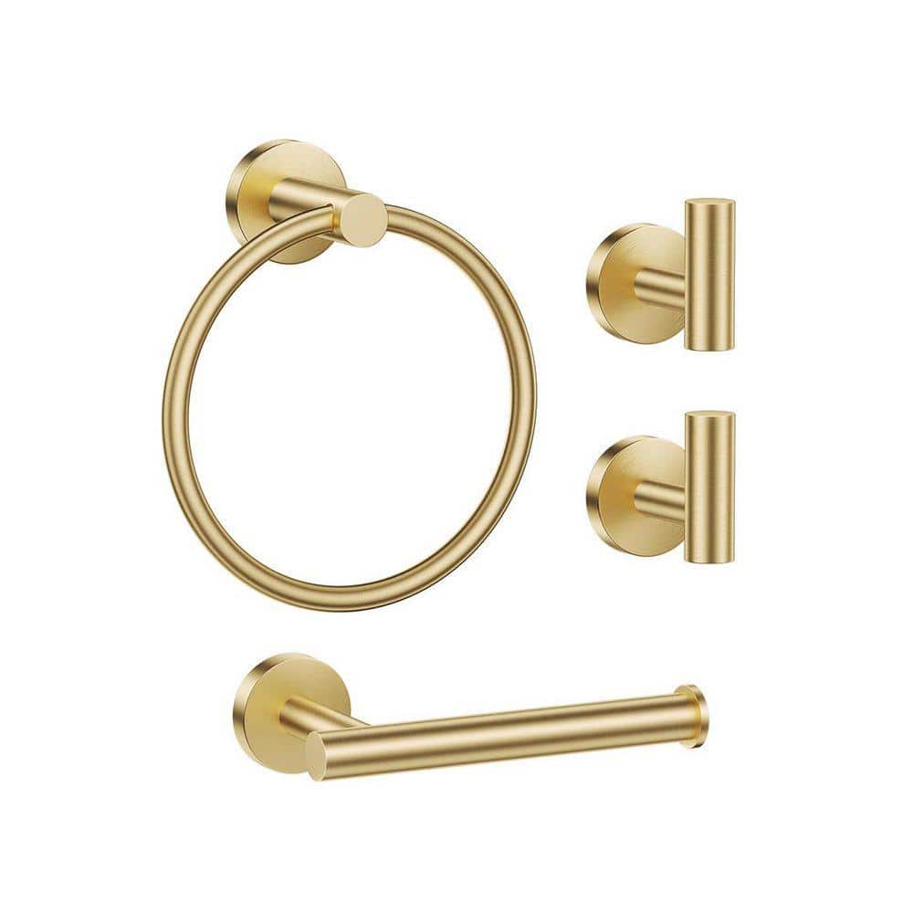 Lynzavix 4-Piece Bathroom Hardware Accessories Set with Toilet Paper Holder Towel Ring 2 Towel Hooks in Brushed Gold (1)