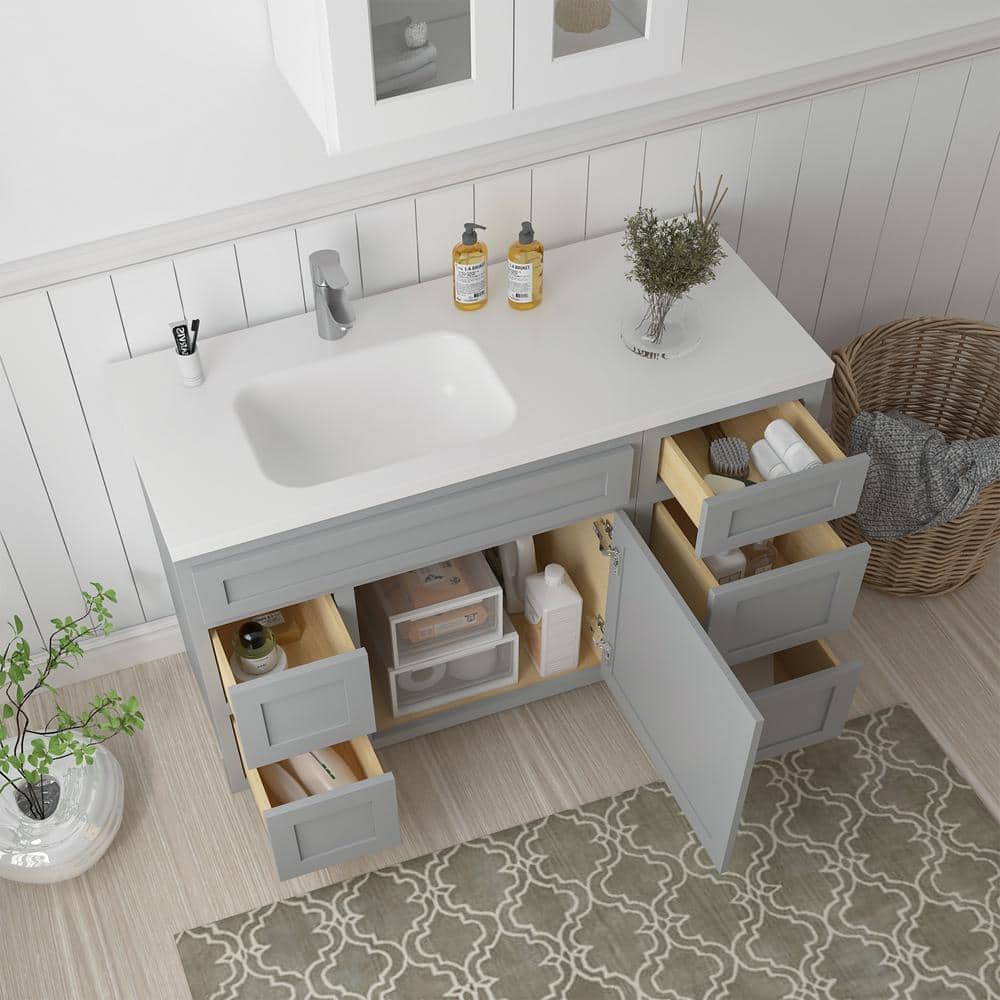 Vanity Art Montclair 51 in. 1-Door and 5-Drawer Freestanding Shaker Bathroom Vanity Cabinet (No Top) in Gray - Unassembled (3)