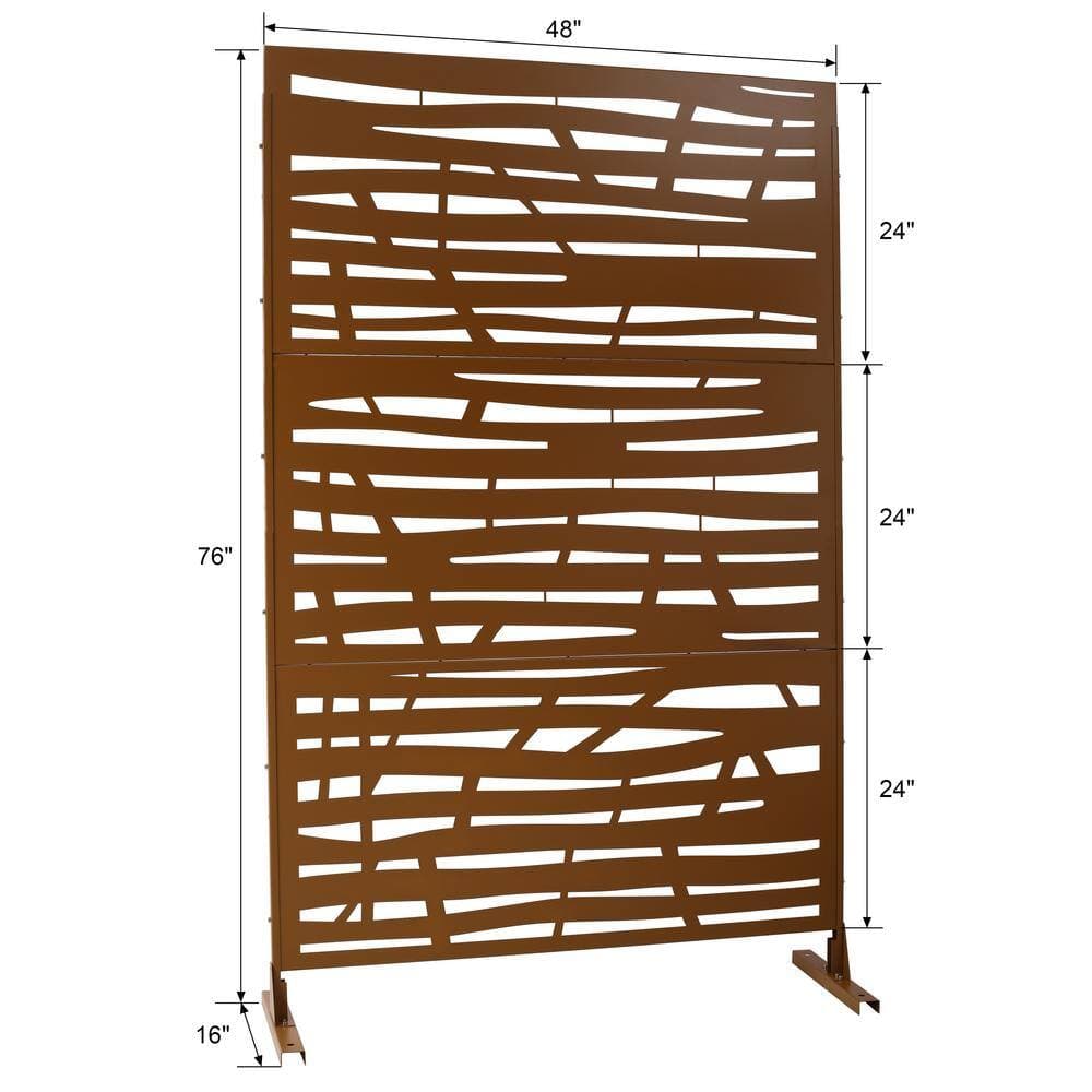 Unbranded 6.3 ft. H x 4 ft. W Brown Outdoor Privacy Panels Metal Garden Fence Panels Freestanding Decorative Screen Panel (3)