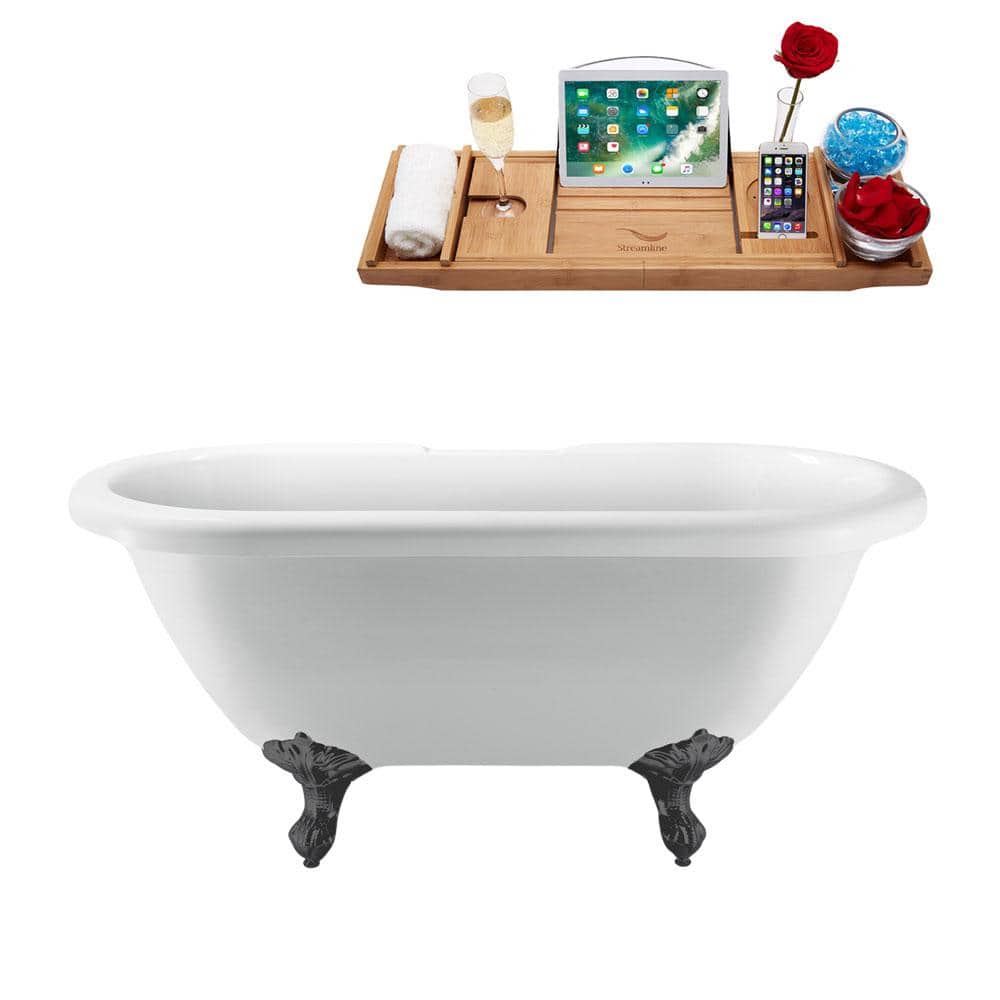 Streamline 67 in. Acrylic Clawfoot Non-Whirlpool Bathtub in Glossy White with Brushed GunMetal Drain And Brushed GunMetal Clawfeet (1)