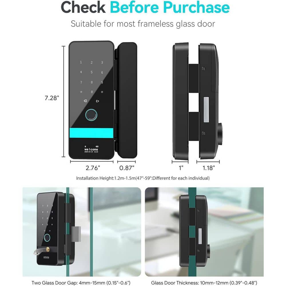 Unbranded Smart Glass Door Lock with 5 Unlock Ways, Auto-Reversal Keyless Entry, No-Drill Installation, WiFi App Control (2)