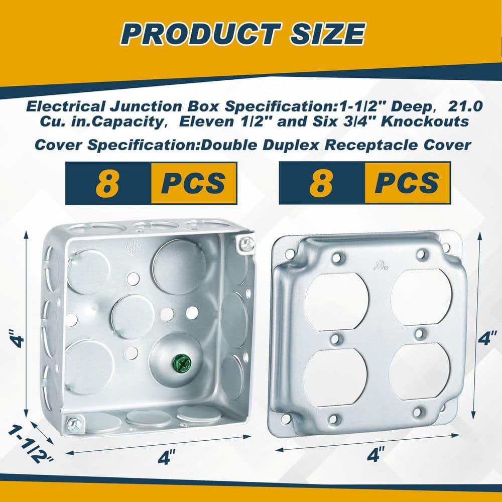 Helhom 4 in. x 4 in. Electrical Junction Box with Cover, Electrical Metal Outlet Box (2)